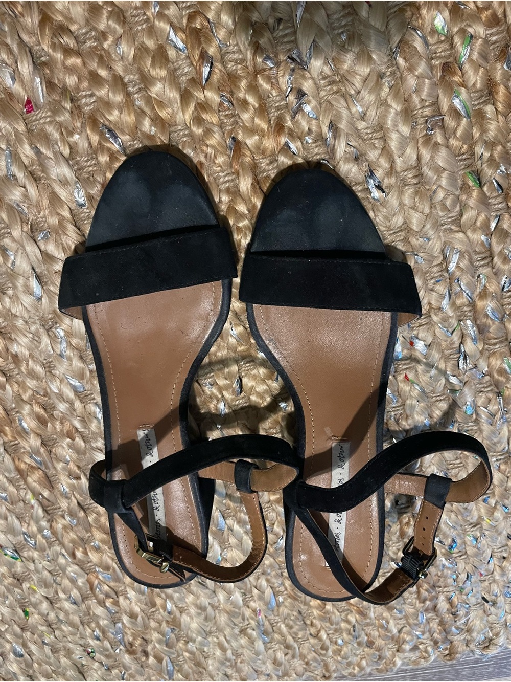 & Other Stories Black Suede Open-Toe Block Heel Sandals Size 6